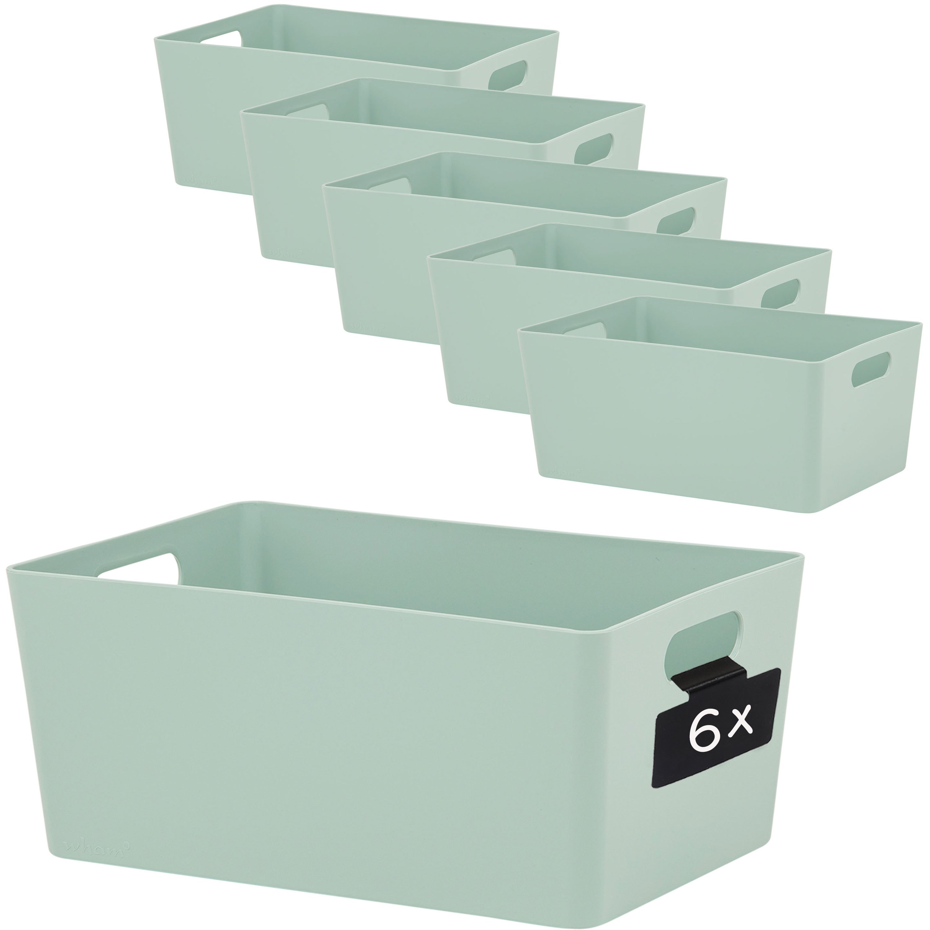 Image of 6x Green Storage Box With Labeling Clip - Dina5 - 25x17x11cm - 3.9 Liter Storage Basket Drawer Organizer Box Plastic Storage Bathroom Basket Cabinet Desk Drawer Organizer