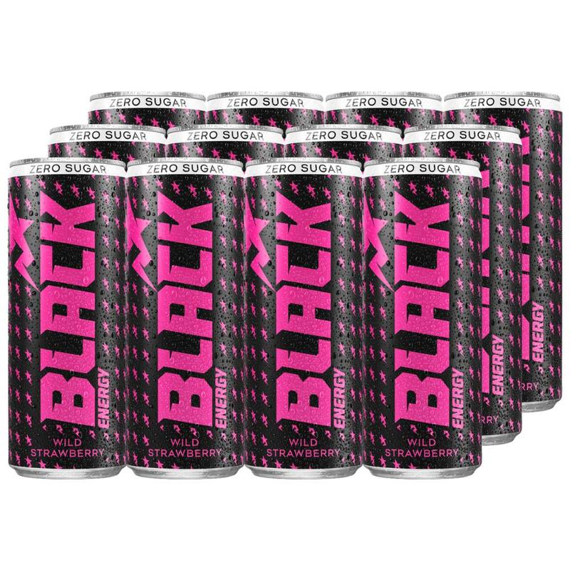 Black Energy 0 Sugar Wild Strawberry Carbonated Energy Drink 250 Ml X 12 Pieces