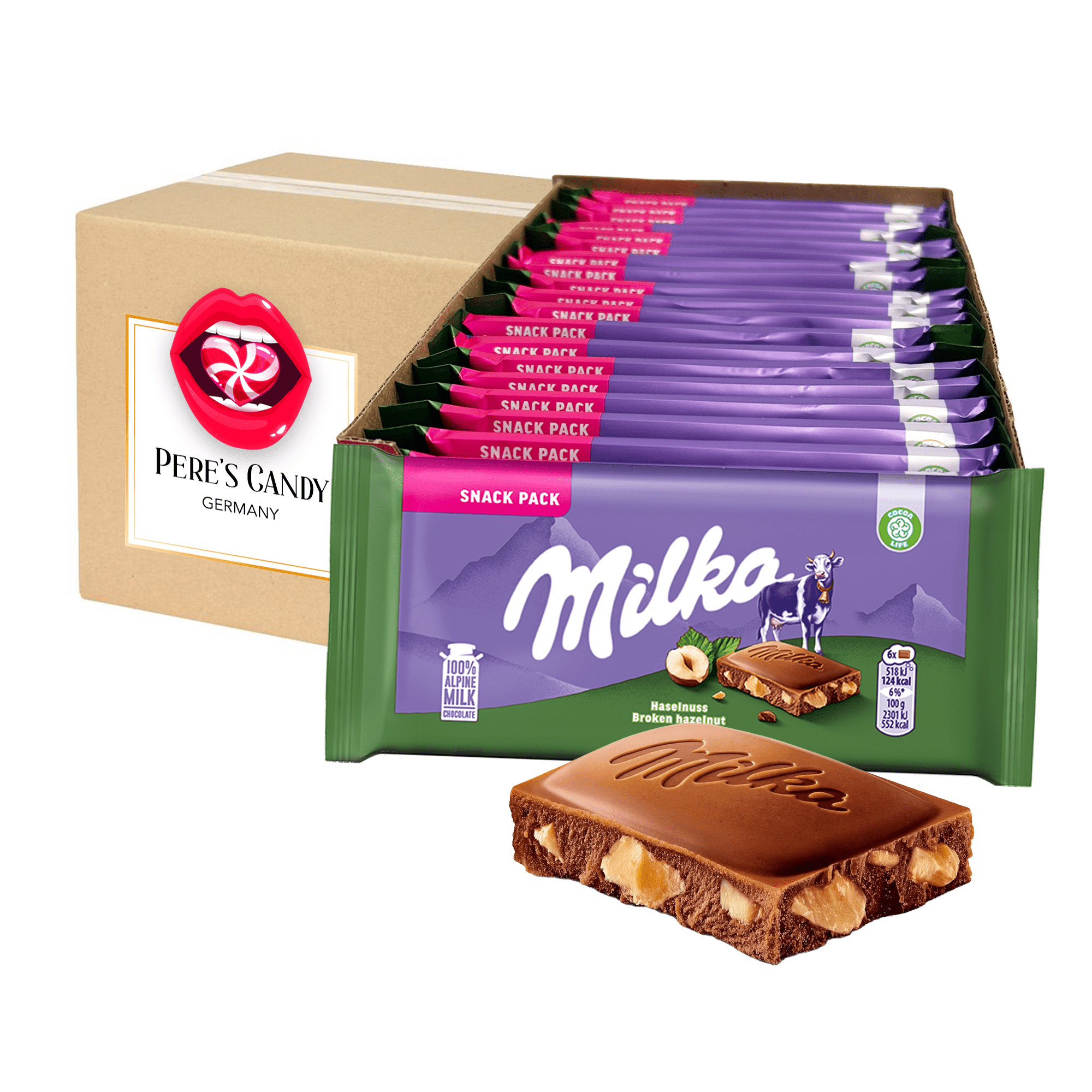 Milka Hazelnut Bar - Snack Pack - 19 Pieces - 19x45g - Alpine Milk Chocolate With Hazelnut Pieces 855g