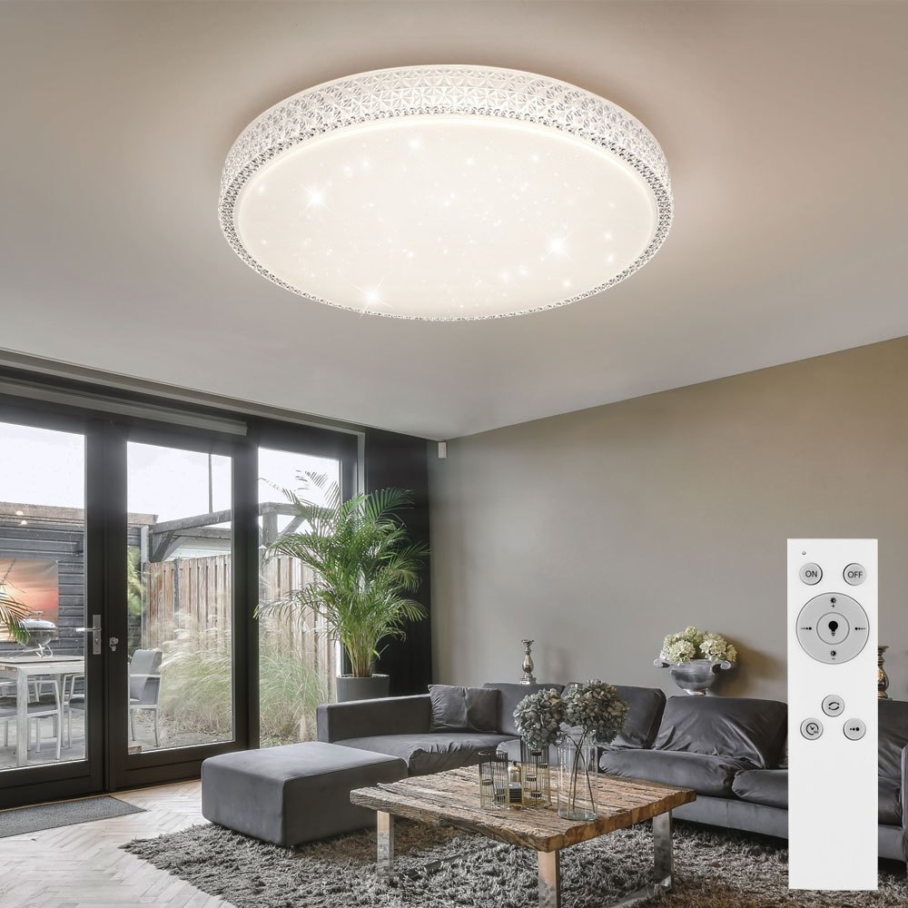 Image of Ceiling Lamp Ceiling Light Bedroom Lamp Living Room, Cct Dimmable Remote Control, Metal Crystals White, 1x Led 40w 3200lm Warm White-cold White, Dxh 60x11cm