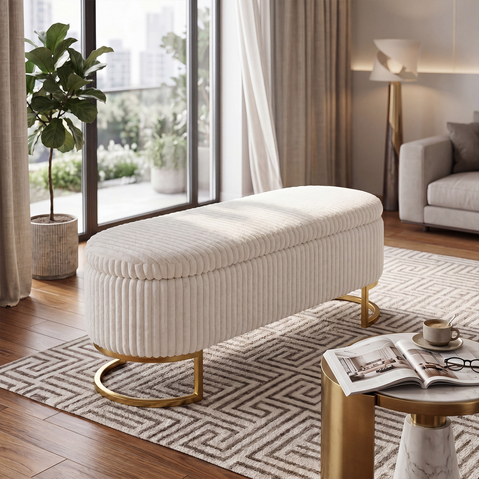 Upholstered Storage Bench with Flip Lid