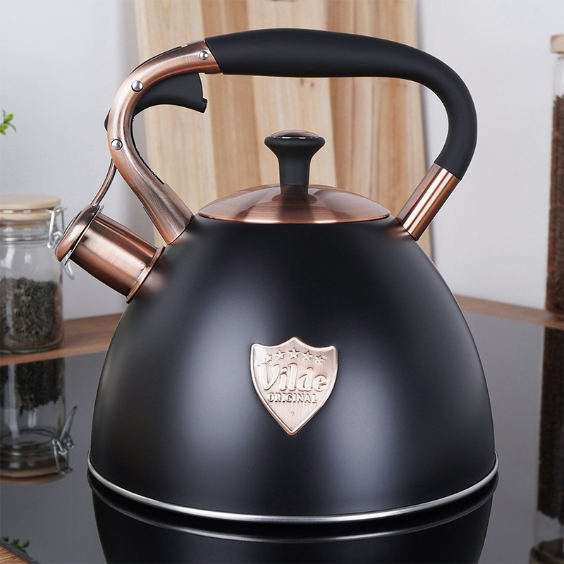 TEMU Automatic Whistling Kettle, Black, 3l, Stainless Steel With Handle, Energy-efficient, Fast Heating, Suitable For All Stovetops