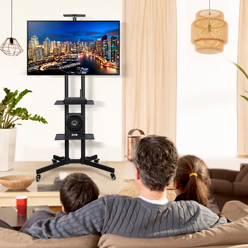 E-shop Costoffs Fernsehständer TV Standfuß mit Rollen TV Ständer mit Halterung TV Rollwagen Höhenverstellbar& Neigbar