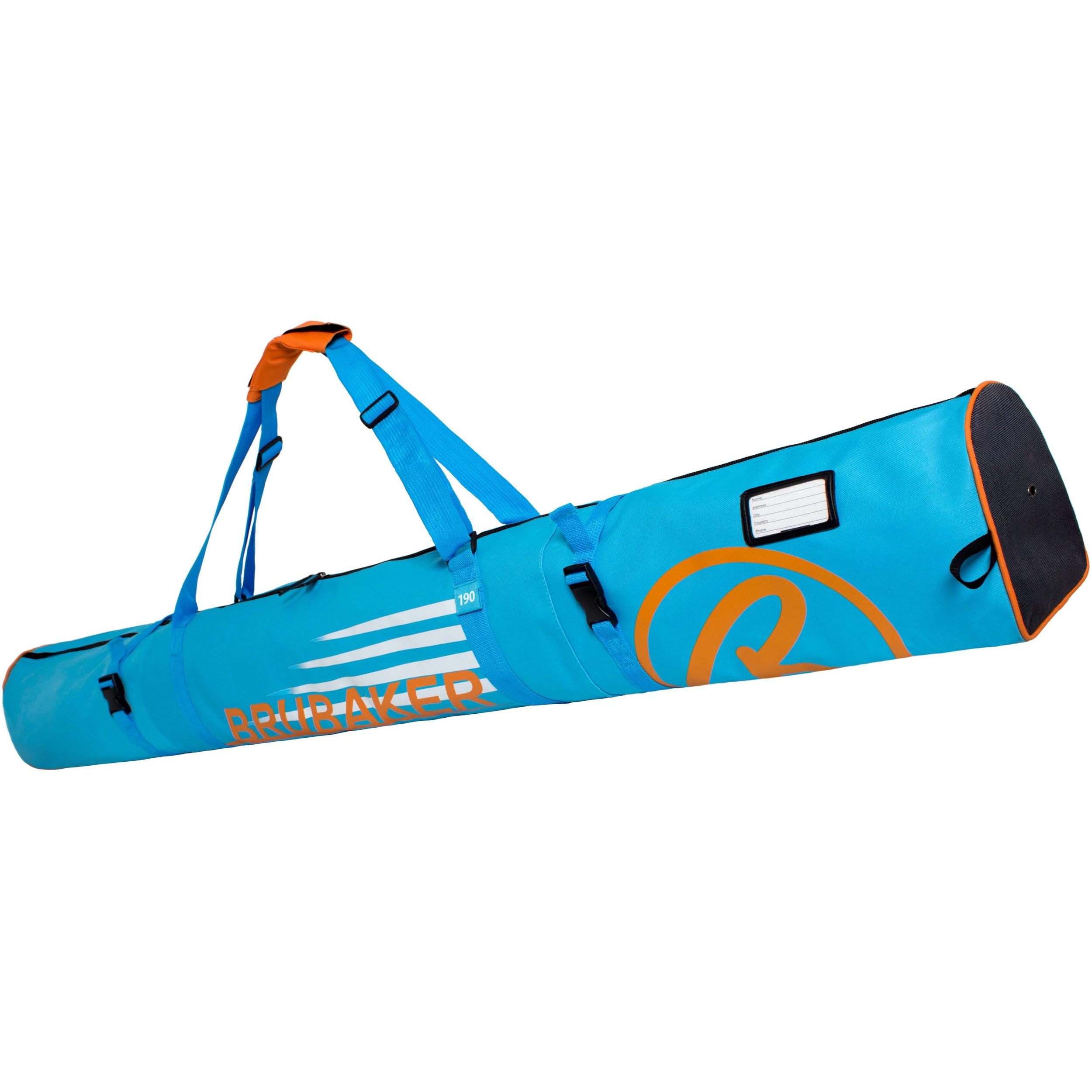 Image of Brubaker Ski Bag Carver Blue Orange - Padded Ski Bag For 1 Pair Of Skis And Poles
