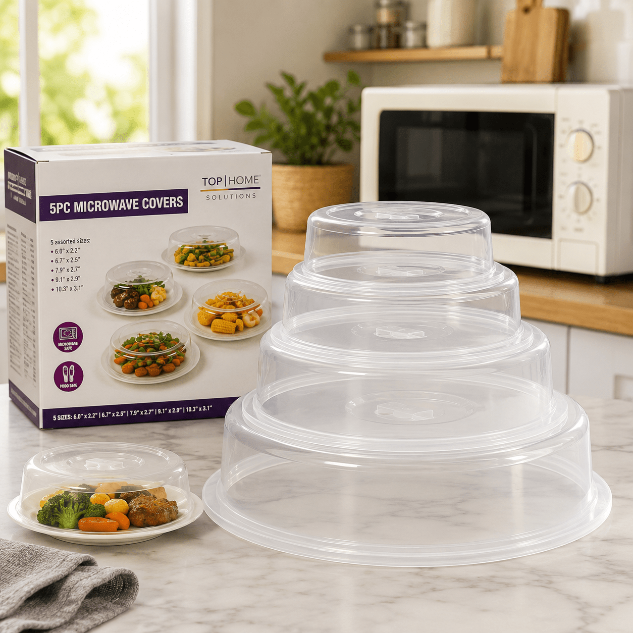TEMU 5pcs Microwave Cover Set, Ventilated Food Covers For Microwave Heating And Kitchen Use