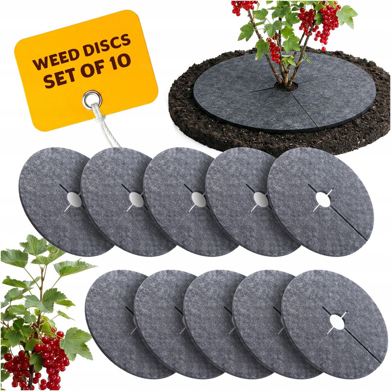 TEMU Weed Barrier Felt Discs 37 Cm, Set Of 10, Plant Mulching Discs With Mounting Notch, Polyester Felt Mulching Mats For Trees, Shrubs, Flowers, And