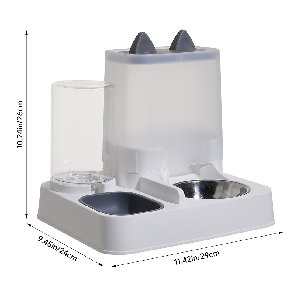 2-In-1 Cat Drinking Station Pet Feeder Cat Water and Food Dispenser Cat Feeding Bowls Double Dog Food Bowl Non-Slip Pet Bowl Gray 29x24x26cm