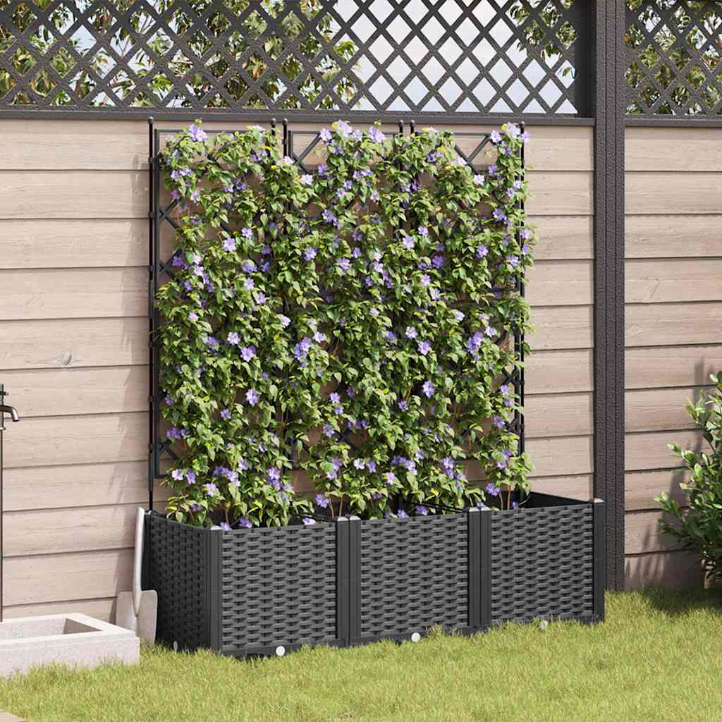 Image of Vidaxl Garden Planter 3pcs Black 120 X 40 X 143 Cm Plastic, And Terrace, Elegant Planter Box, Functional Outdoor Decoration, Minimalist Container For Versatile Gardening
