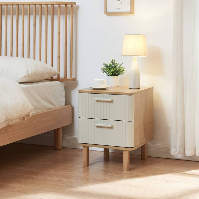Image of Ferrersp Nightstand With 2 Drawers, 50 X 40 X 40 Cm, Oak Finish / Sand Color