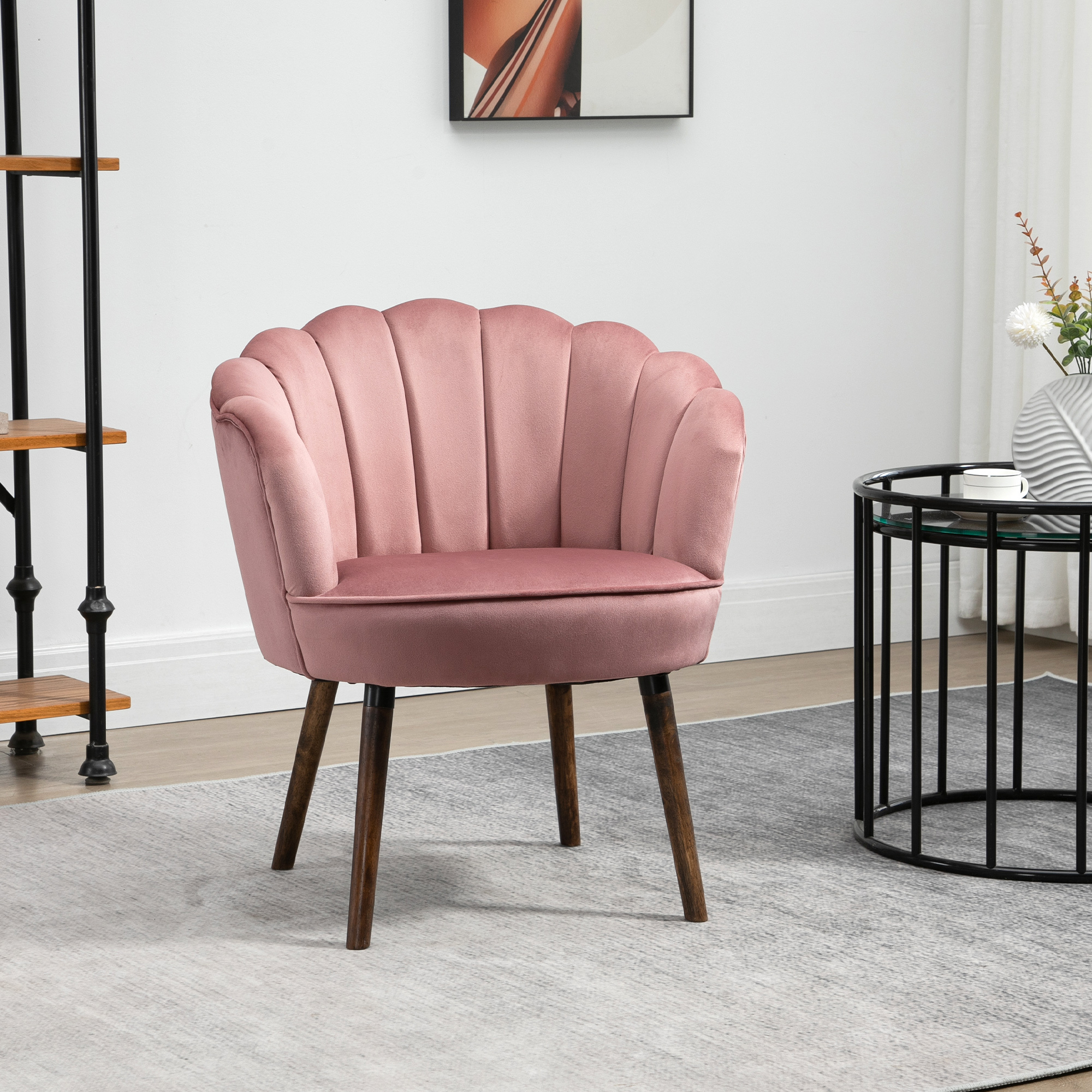 Image of Dining Chair Kitchen Chair Armchair With Backrest Living Room Chair Polyester Rubber Wood Pink 66 X 78.5 Cm