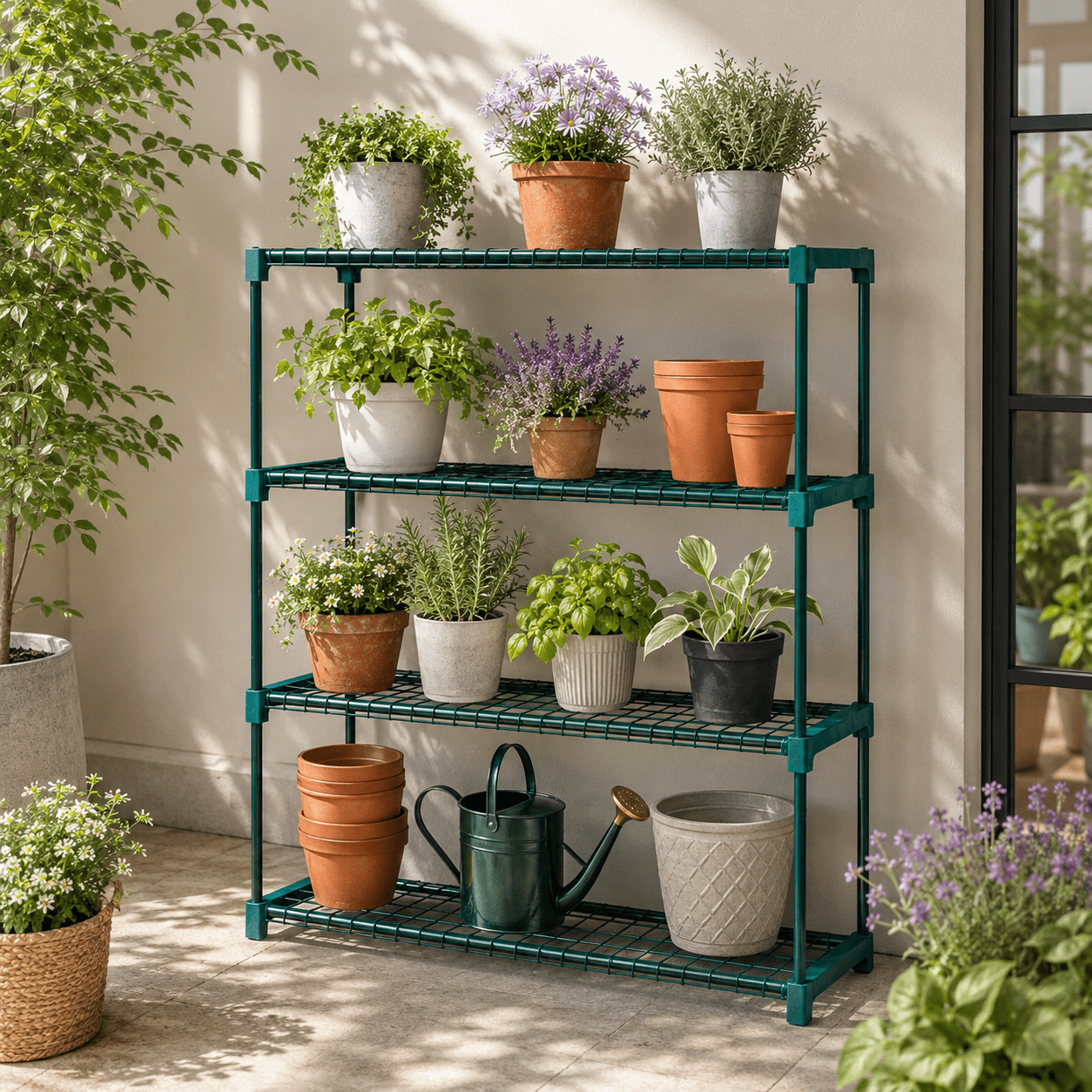 TEMU 4 Shelf Greenhouse Staging, 4 Tier Plant Stand For Greenhouse, Garden, Patio And Indoor Plant Organisation
