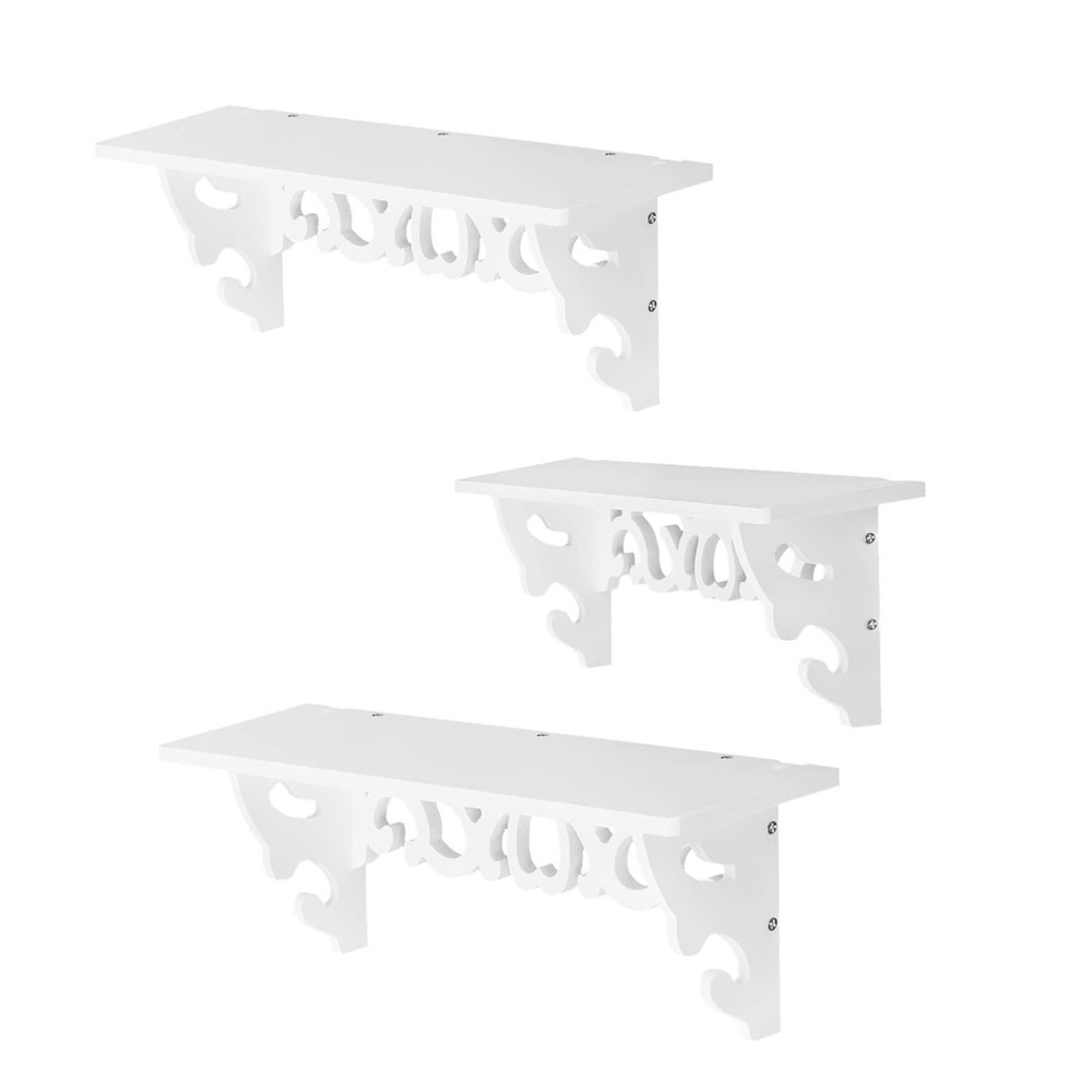 Image of 3rd Set White High-gloss Floating Shelves (60/46/35 Cm), Wood-plastic Wall Shelf For Bathroom, Living Room & Bedroom