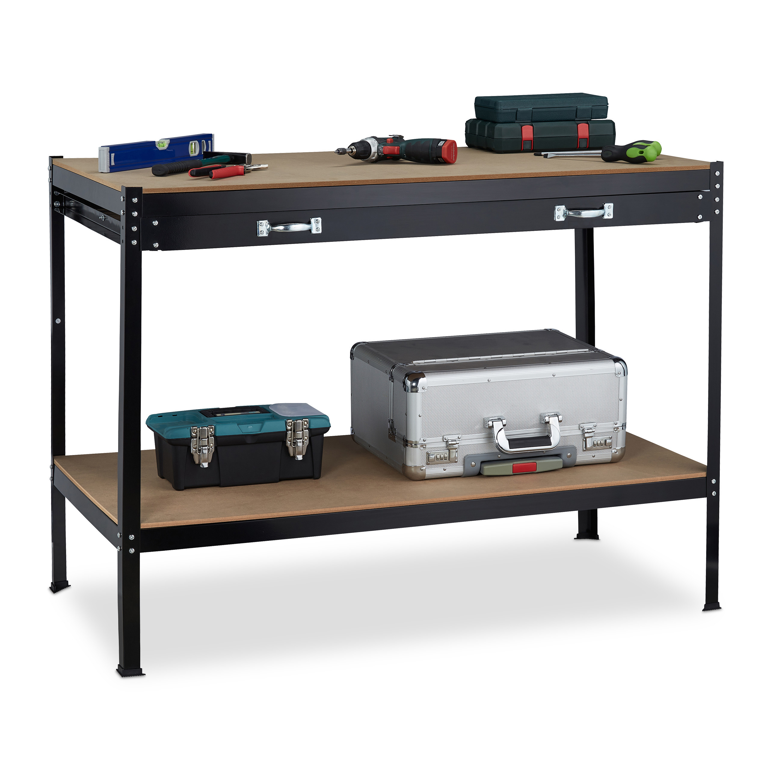 TEMU da lavoro 2 livelli, con , acciaio e MDF, 90.5 x 121 x 63.5 cm, e marrone, portata di 100 kg, per , garage, e lavori di imballaggio, tavolo da