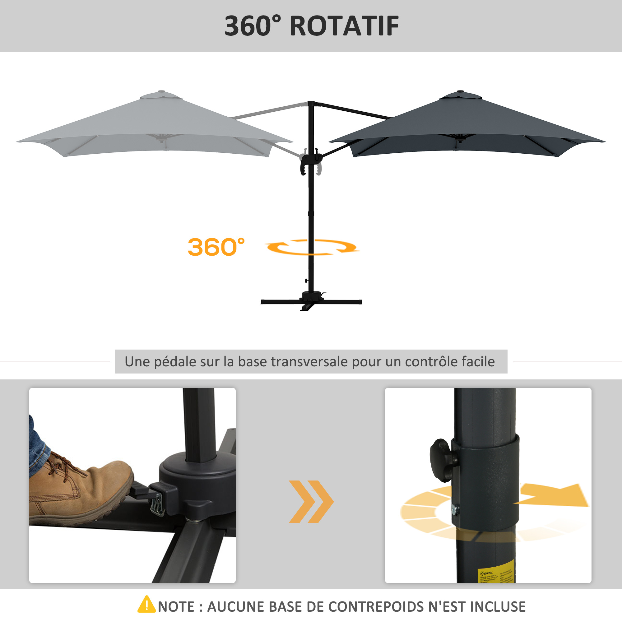 Outsunny Offset Square Tilting 360° Rotating Parasol with Crank Handle - Aluminium 3L X 3L X 2.6H M Dark Grey