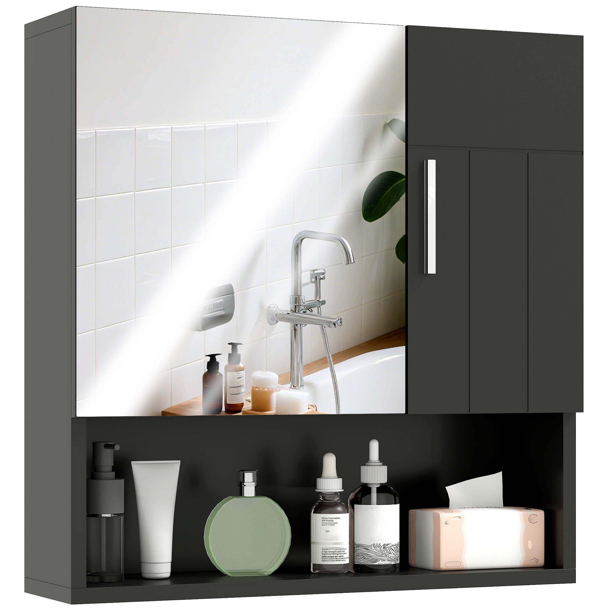 54x15, 2x55, 3cm Bathroom Cabinet, 2 Doors (1 Mirror), 2 Adjustable Shelves, 55cm High – Ideal For , Basement, Bathroom & Toilet.