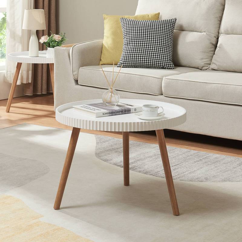 Coffee Table 60 X Round Living Room Table White: retailer-supplied image