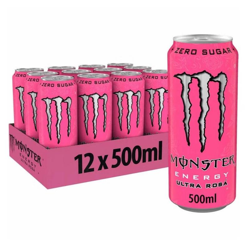 TEMU Monster Energy Ultra Rosa Sugar Free, Pack Of 12 X 500ml - Refreshing 0 Sugar Energy Drink