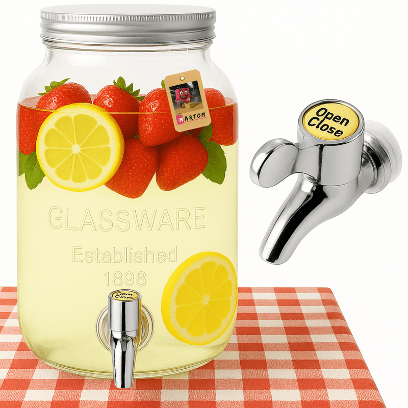 4l Glass Pitcher With Spigot For Lemonade And Beverages, Large Capacity Water Jug