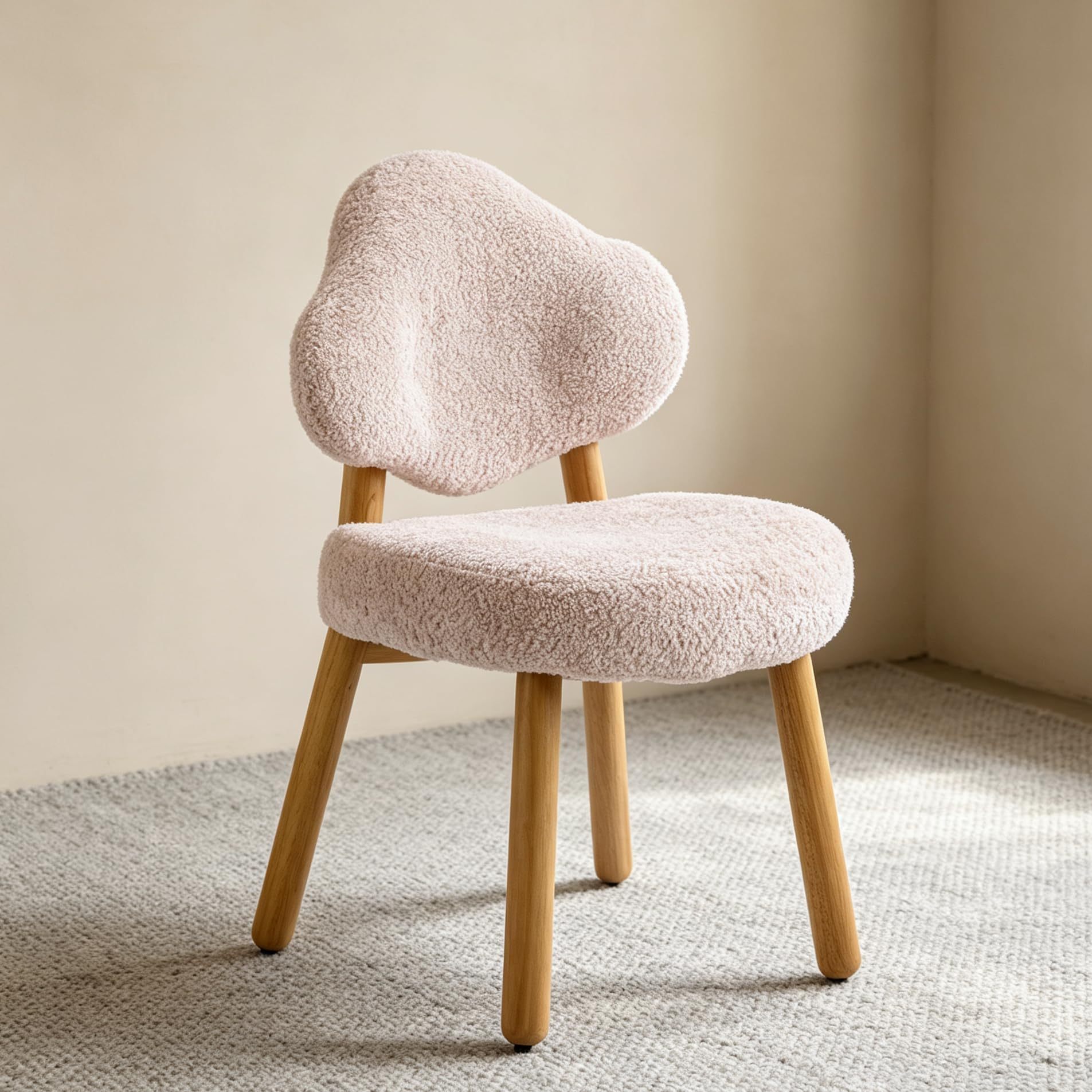 Image of Dressing Table Chair, Stool With Backrest, Wooden Legs, 46cm Seat Height, Light Pink | Cloud-shaped Chenille, Dressing Stool, Dining Room Chair, Vanity Stool For Living Room, Bedroom, Kitchen