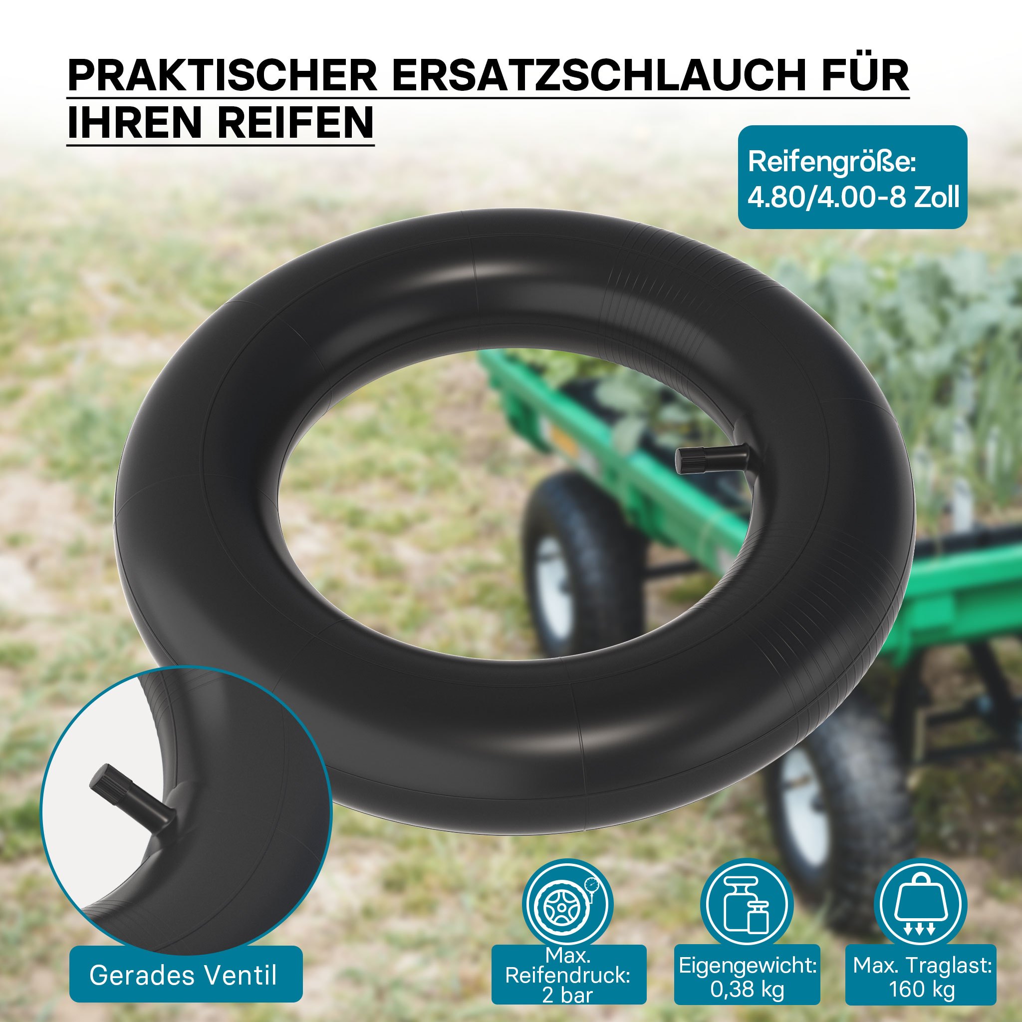 TEMU Wiltec Standard Tube For Tire Size 4.00-8, Up To 160 Kg Load Capacity, With Straight Valve Tr13 For Wheelbarrows, Sack Trucks And E-scooters