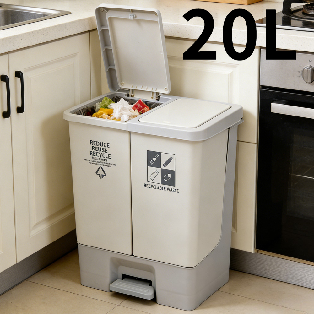 TEMU 20l Large Capacity Double-bin Sorting Trash Can, Household Foot-operated Waste Paper Recycling Bin With Lid, Suitable For Living Room And