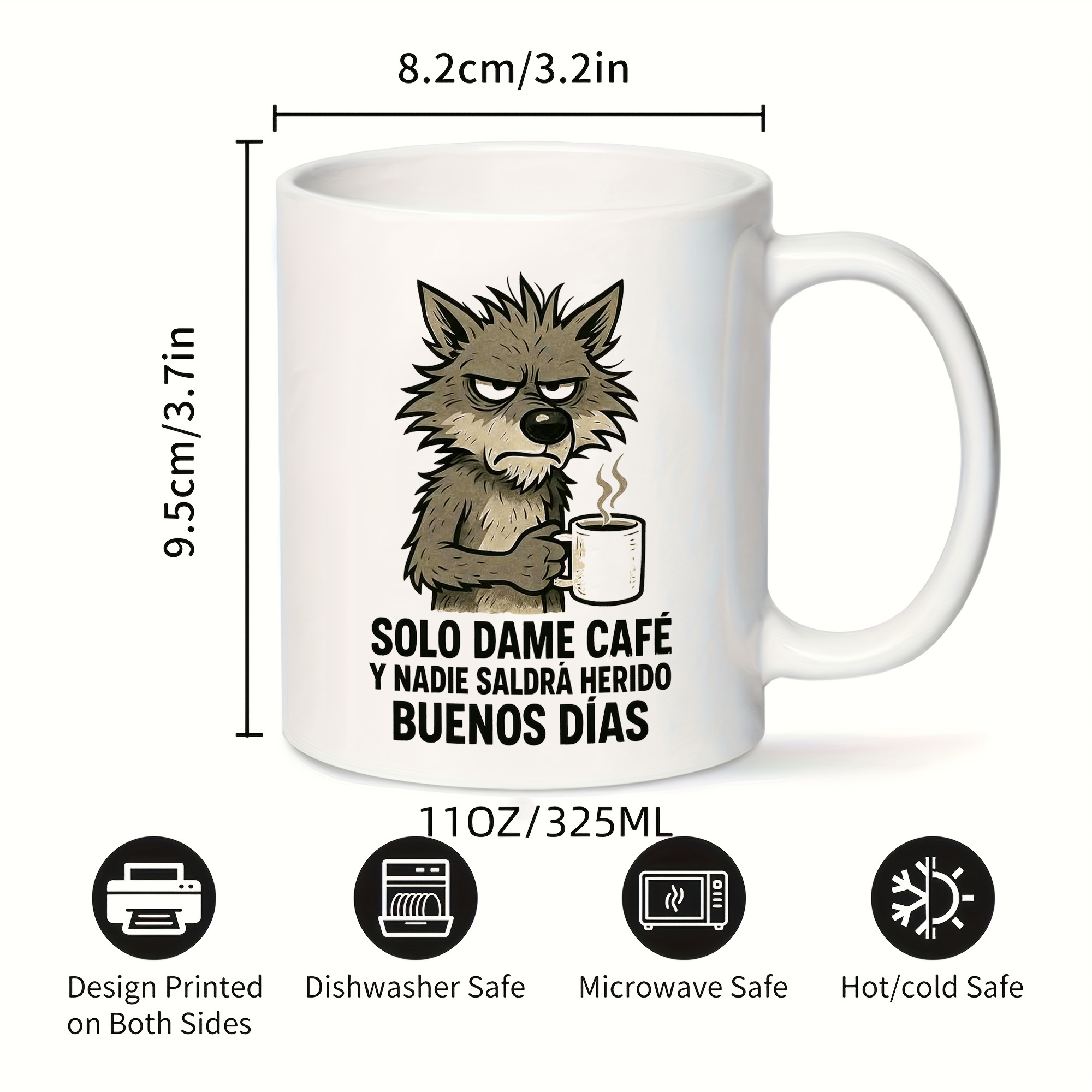 TEMU 1 Taza Lobo Gruñón Sosteniendo Taza de Café Con Texto en Español Adecuado para tazas de café, tazas de té y tazas de espresso con asa, tazas de