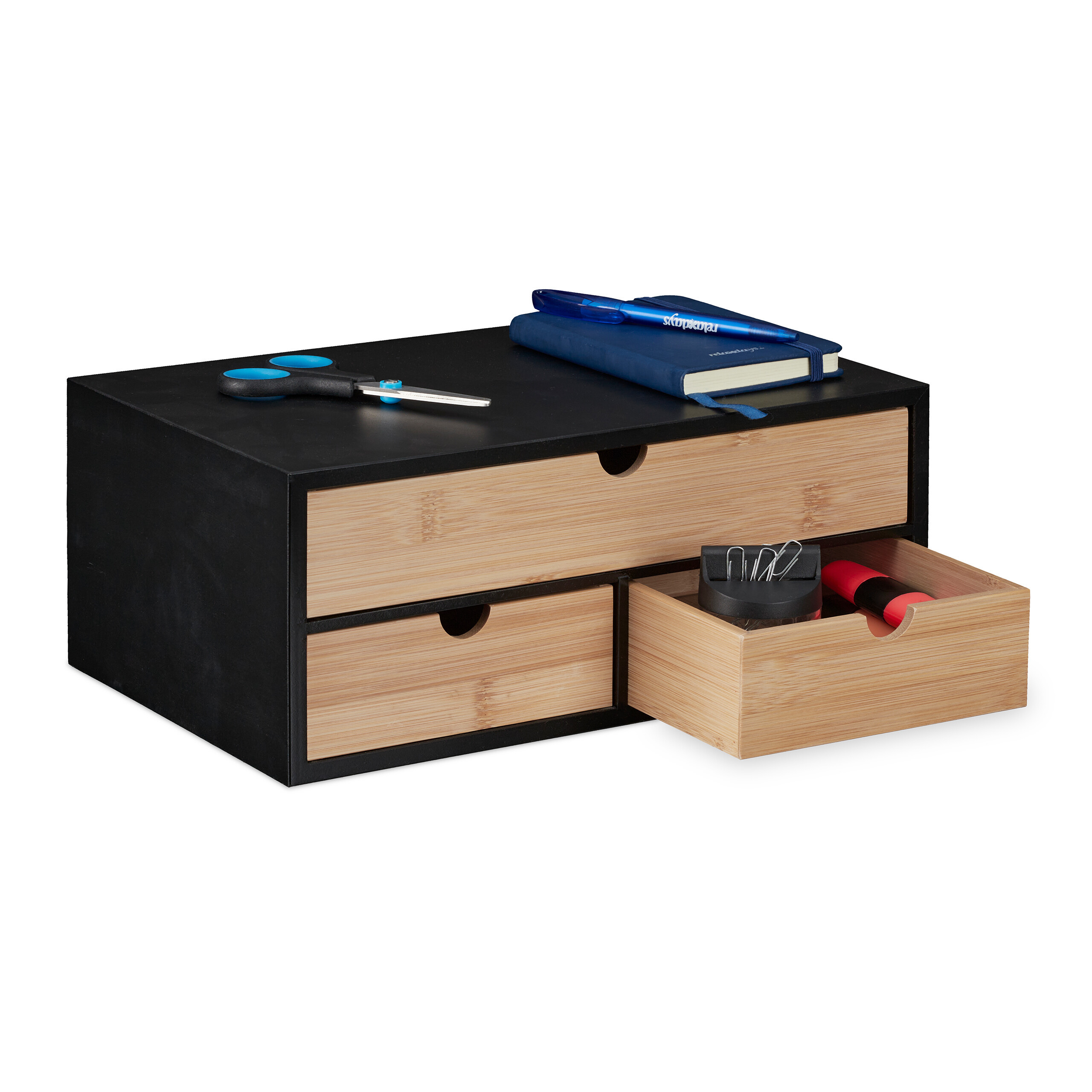 Desk Organizer In Black/natural - (w)33 X (h)13.5 X (d)21 Cm
