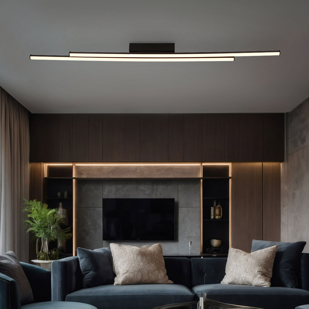 Led Ceiling Light Dining Room Lamp, Black, Metal Plastic, 1x Led Warm White 1800 Lm, L 110 Cm