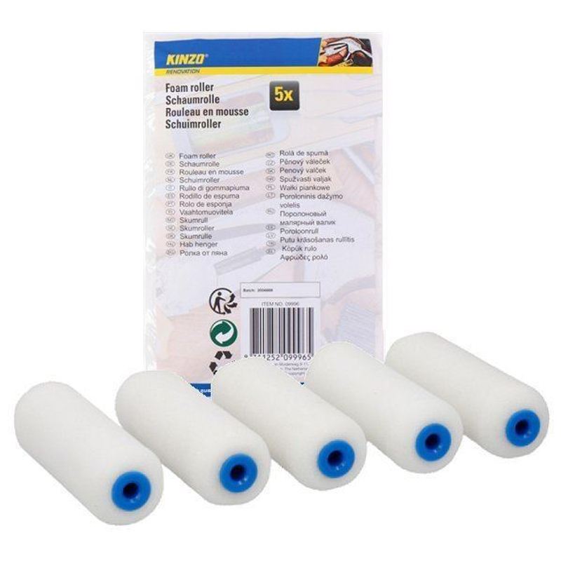 TEMU Kinzo Paint Rollers 10cm 5pcs Set White Fine Replacement Rollers With Rounded Edge For Painting Doors Tables Walls Baseboards And Diy Decorating