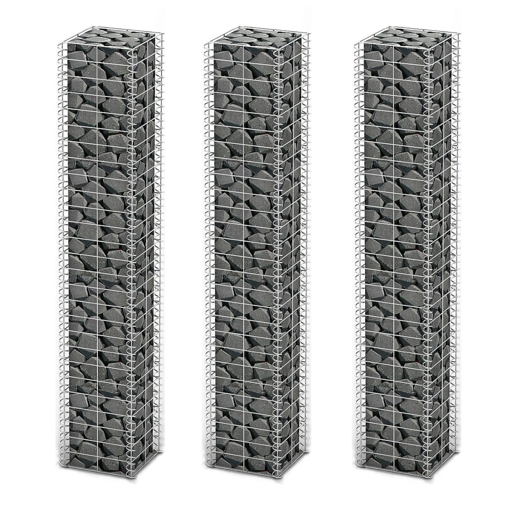 Vidaxl 3x Gabion Galvanized Steel 25x25x150 Cm Stone Basket Wire Basket Wall