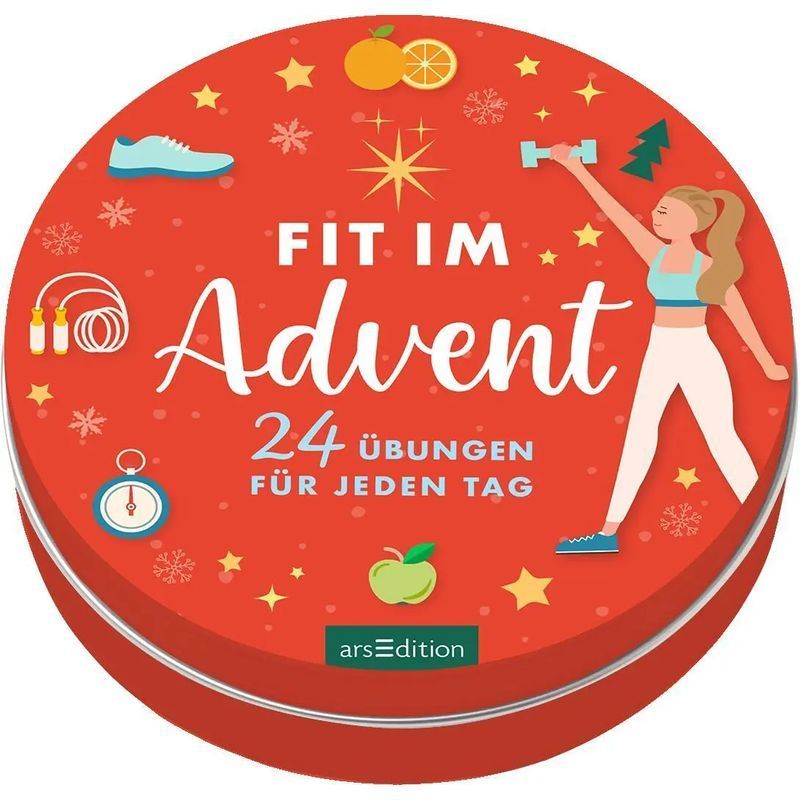Image of Advent Calendar In A Tin Box. Fit In Advent - 24 Exercises For Every Day - Paperback - Metal Tin Box With 24 Cards - 24 Pages - German - 2022 - Ars Edition Gmbh - Ean 9783845849300