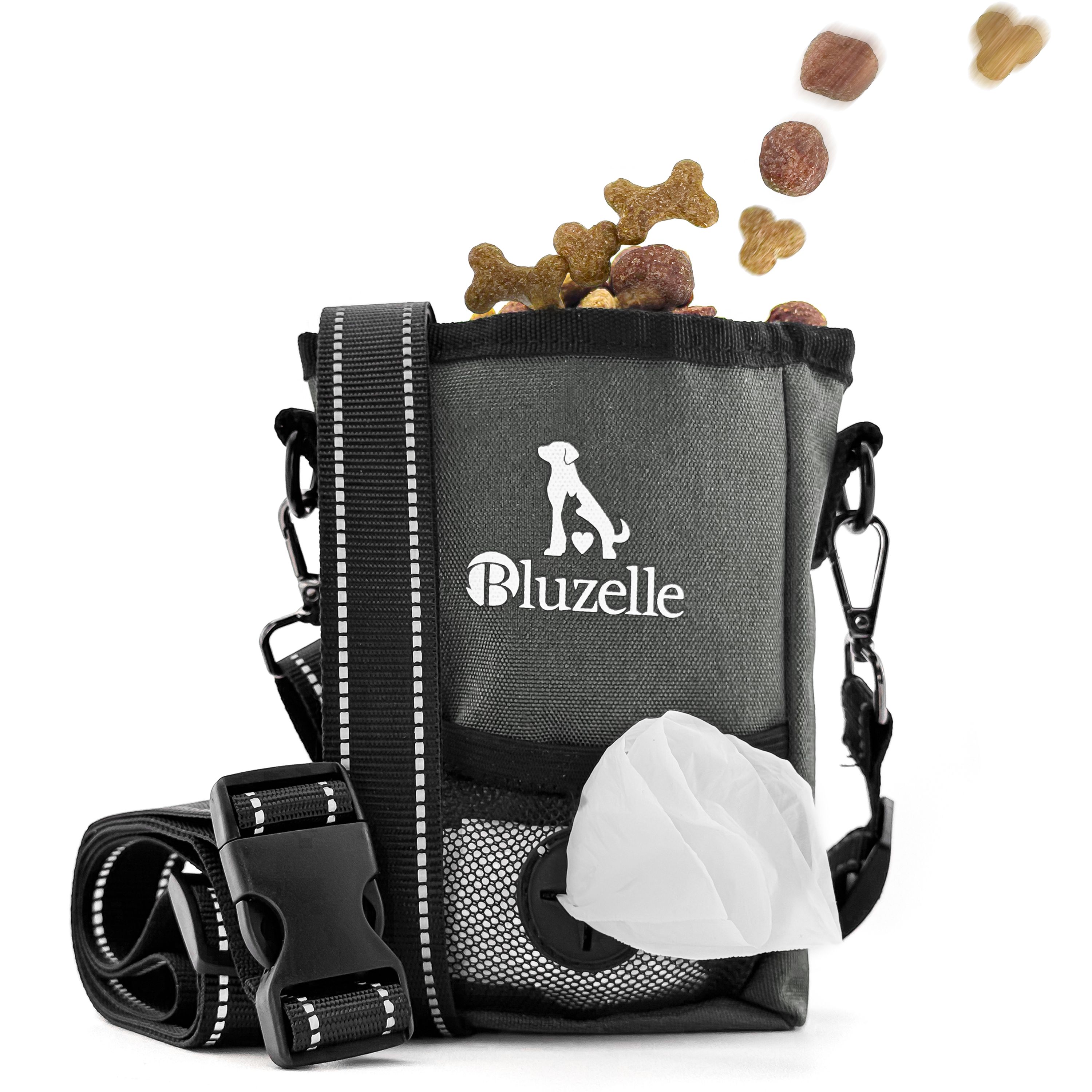 Image of Bluzelle Snackkeeper Multifunction, Treat Bag With Magnetic Closure, 650ml Dry Food Pouch, Snack Bag With Dog Poop Bag Dispenser, Hip Waist Bag For Dog Training