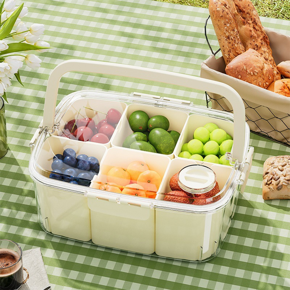 TEMU Large Capacity 6 Compartment Snack Box Container Clear Snack Tackle Box, Divided Serving Tray With Lid And Handle, Snack Storage Container For