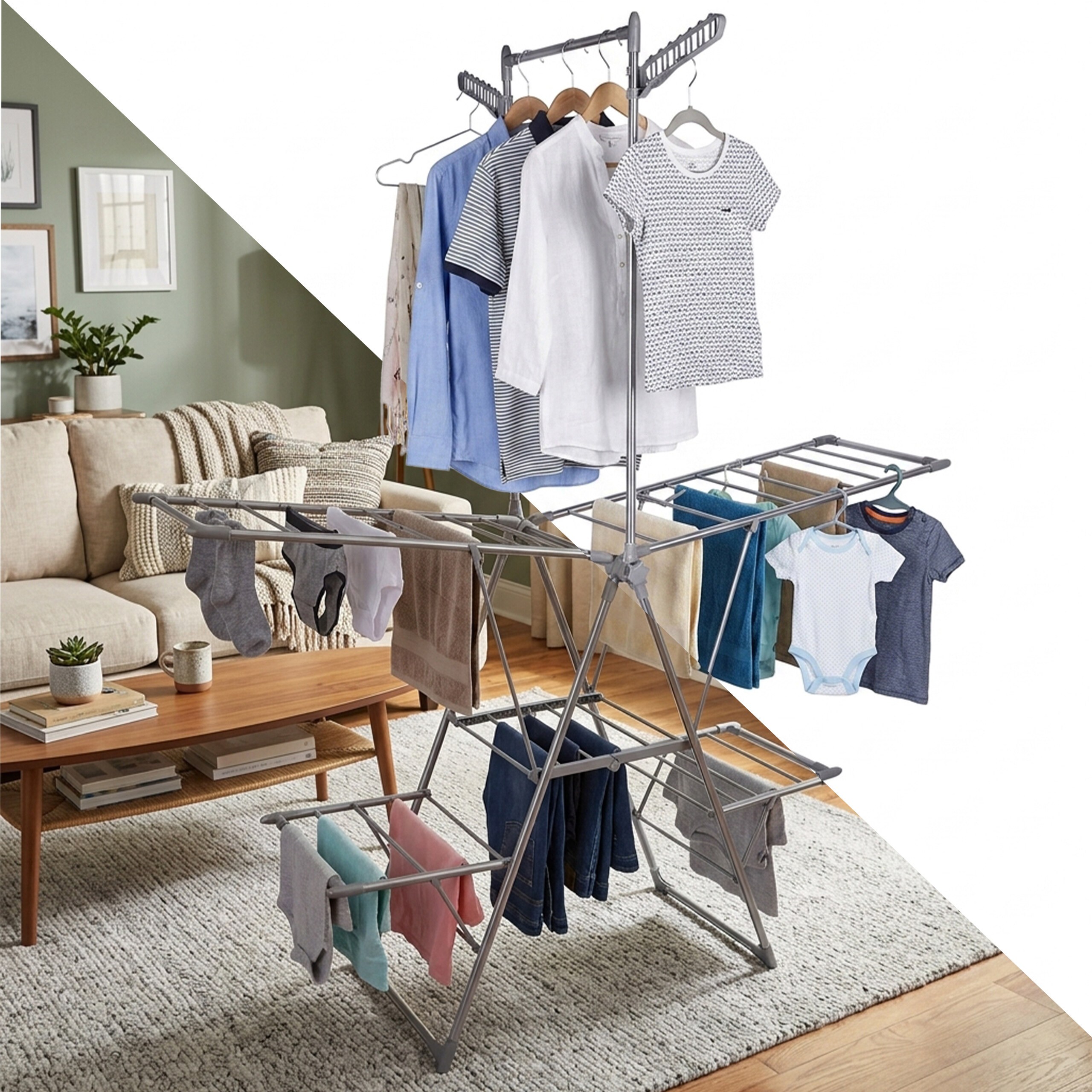 Clothes Drying Rack In Silver - (w)136.5 X (h)201 X (d)56.5 Cm
