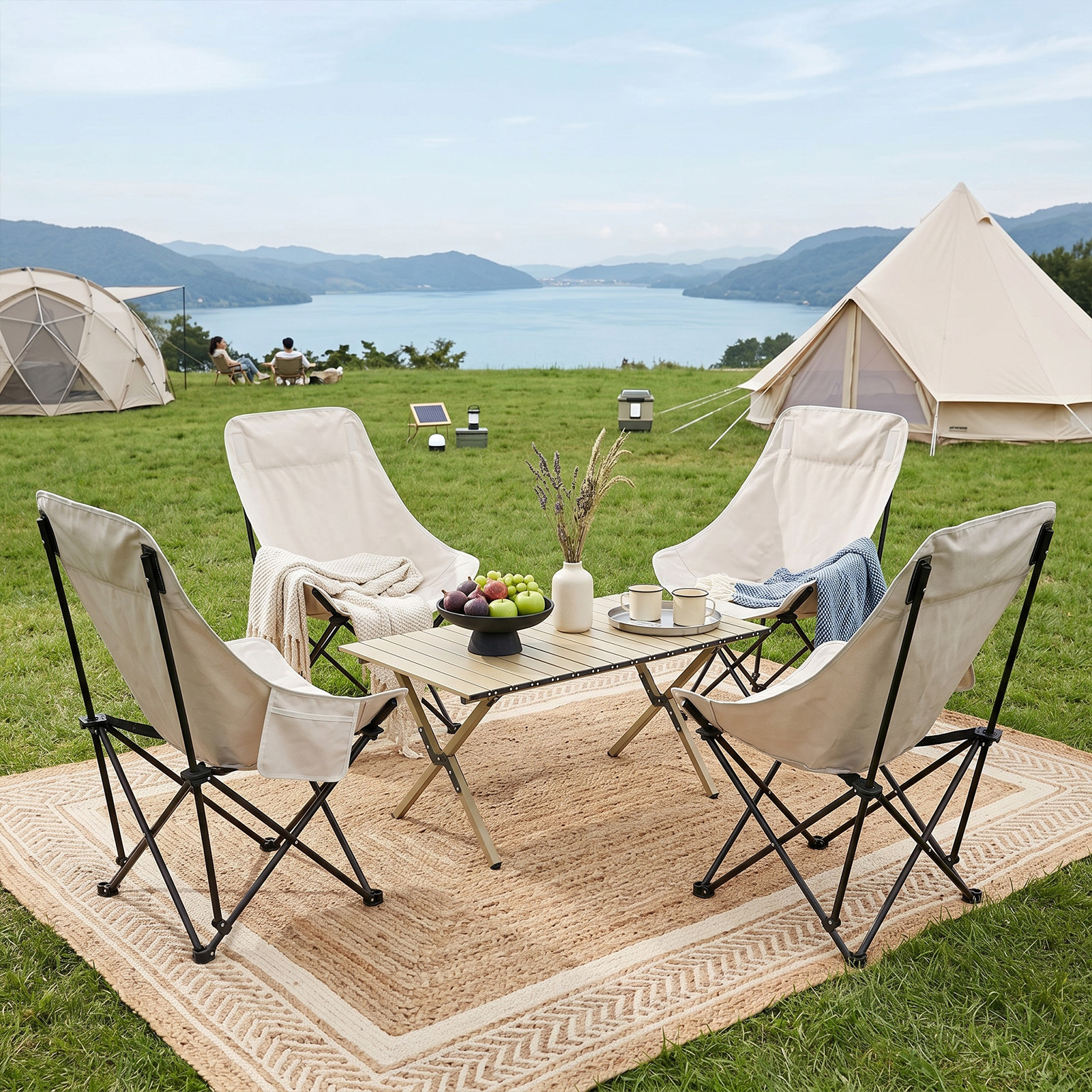 5pcs Outdoor Table and Chair Set, Khaki Square Table