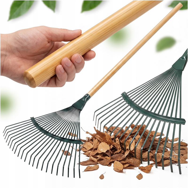 Image of Set Of 42 Cm Fan Rakes And 80 Cm Wooden Handle Strong Garden
