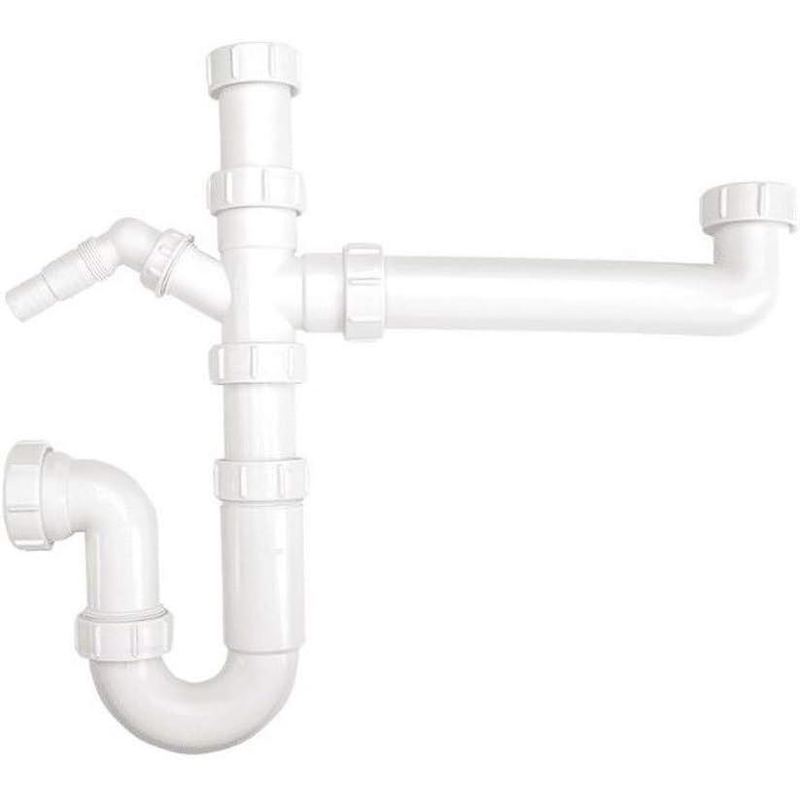 TEMU 40mm Bowl And A Half Sink Waste Kit With Spigot White Plastic Plumbing Kit Telescopic Adjustment Dishwasher Connection Kitchen Sink Waste