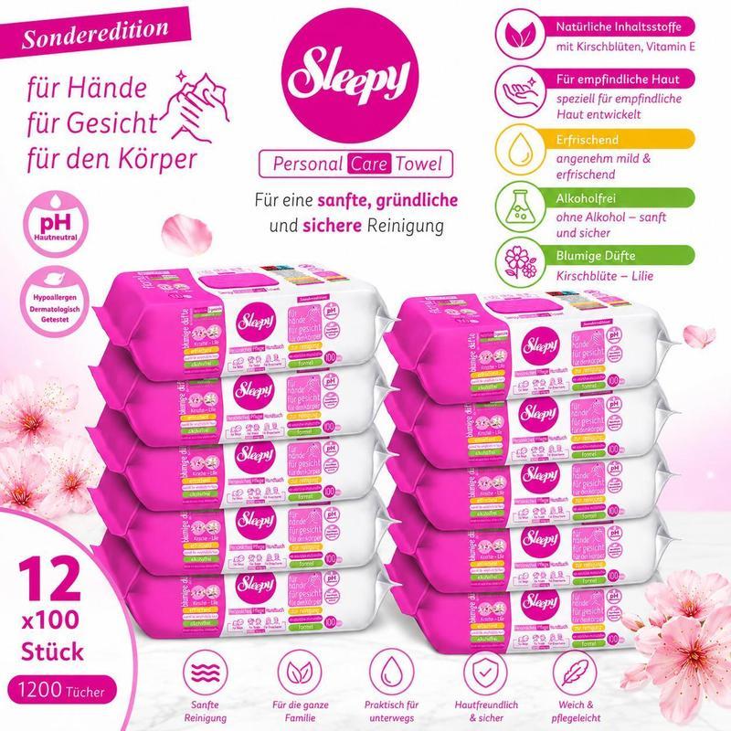 Image of Easy Clean Sensitive Wet Wipes Cherry - Lily 12x100 Wipes – For Babies, Kids & Adults – Alcohol-free, Ph Skin-neutral, Hypoallergenic, For Hands