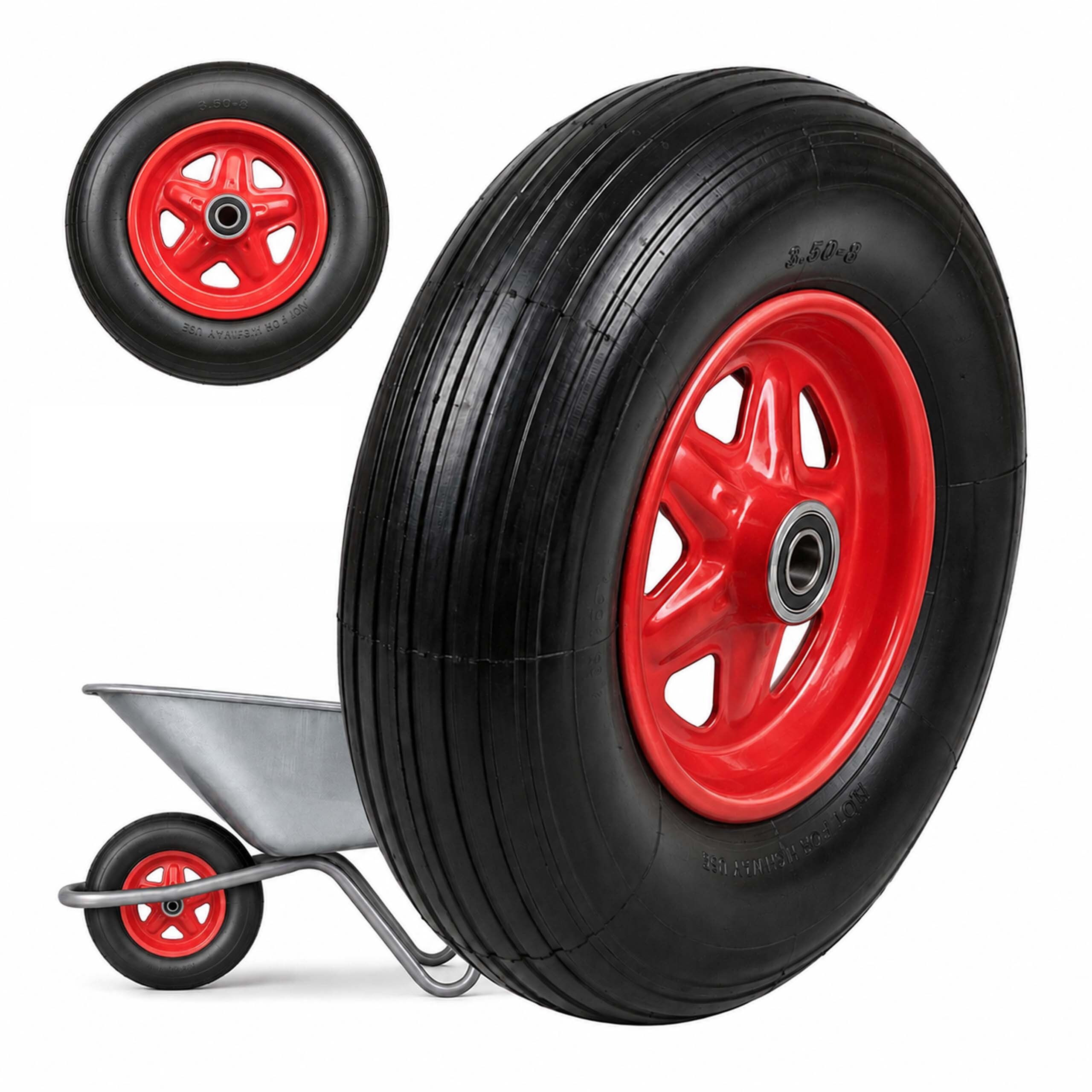 2 X Hand Truck Wheels In Black/red - 3.50-8
