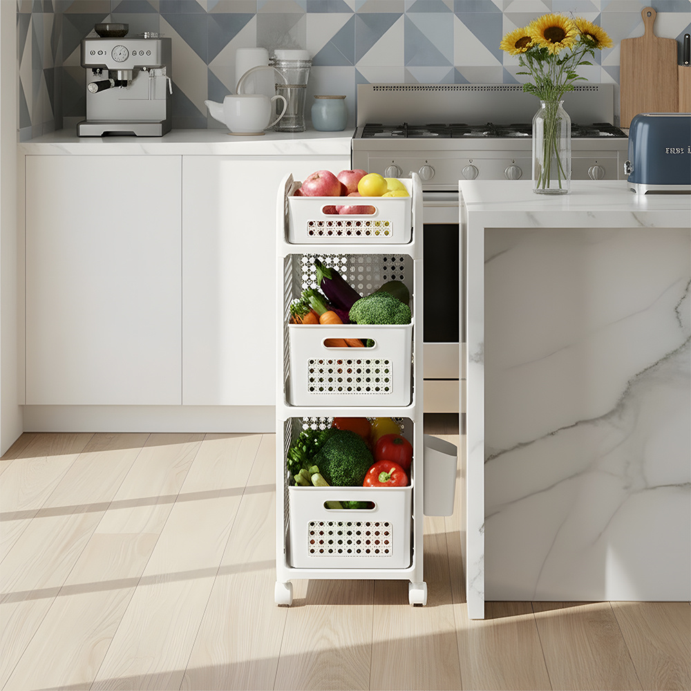 3-Tier Portable Mobile Utility Shelving Unit with Lockable Castors