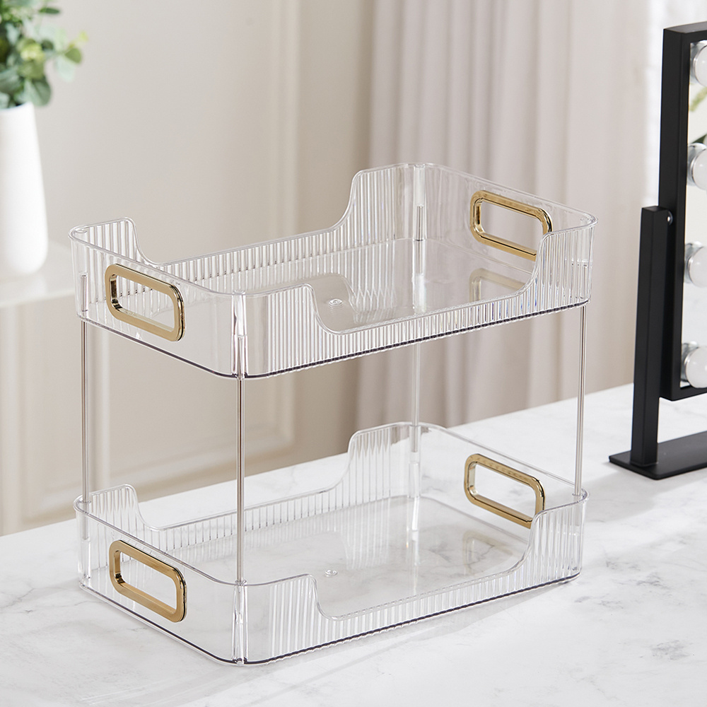 TEMU Clear Acrylic 2-tier Storage Rack, Desktop Display Stand For Cosmetics Skincare Toiletries, Perfect Vanity Accessory For Office Bedroom Living