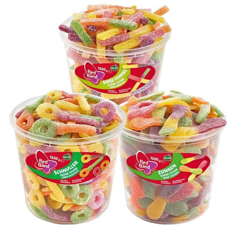 Red Band Super Sour Fruit Gummies Mix, Can Of 3