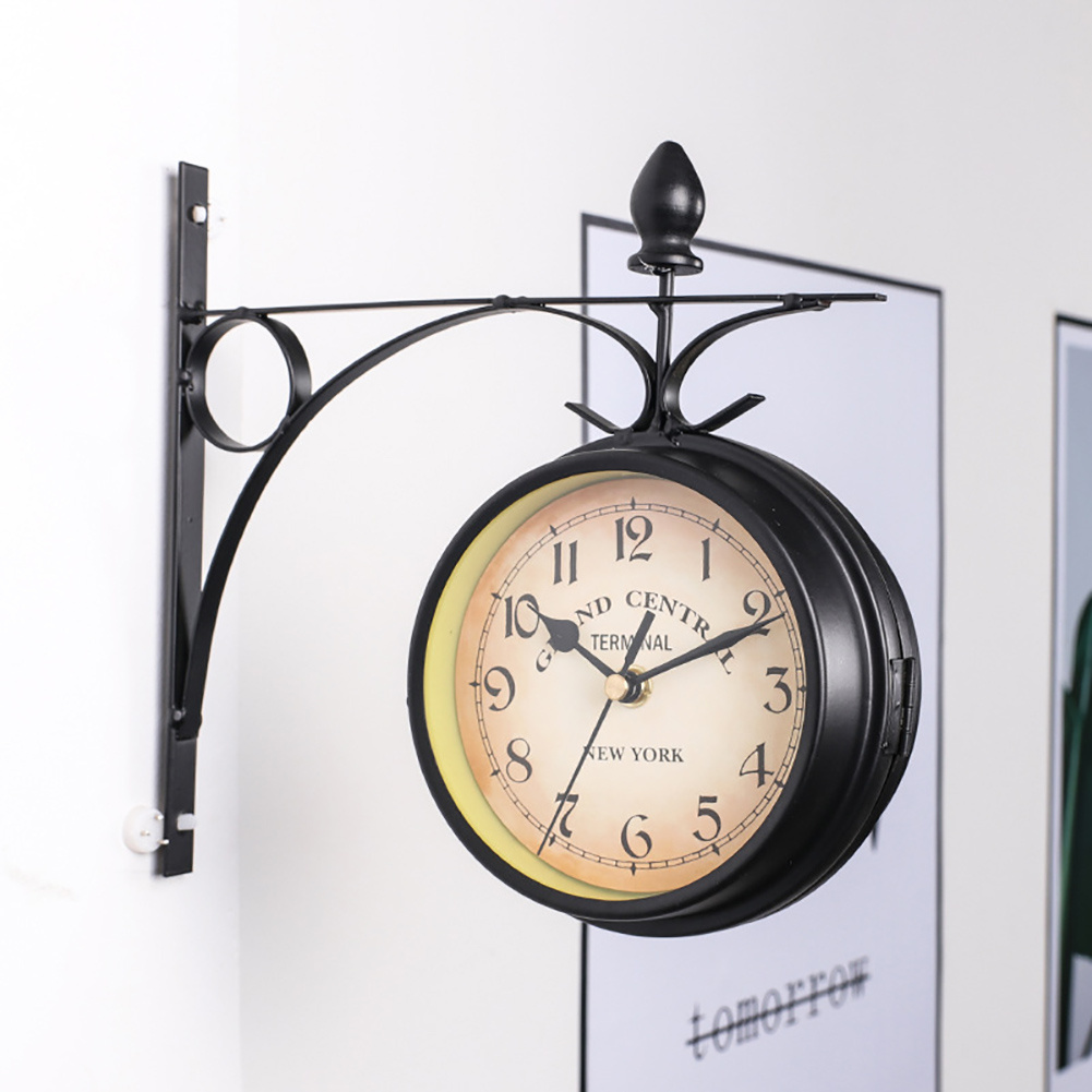 TEMU 1pc Wall Mounted Double-sided Retro Station Clock, Outdoor Circular Clock, Wall Mounted Decorative Clock, Home Decorative Clock, Size