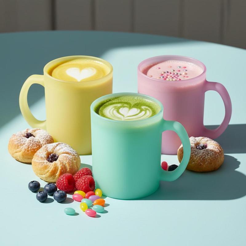 TEMU Glass Mugs Set Of 3, Glasmark , Pastel Matte Frosted Glass, Designer Modern Colorful Transparent, For Coffee, Latte, Tea, , Desserts, Drinks,