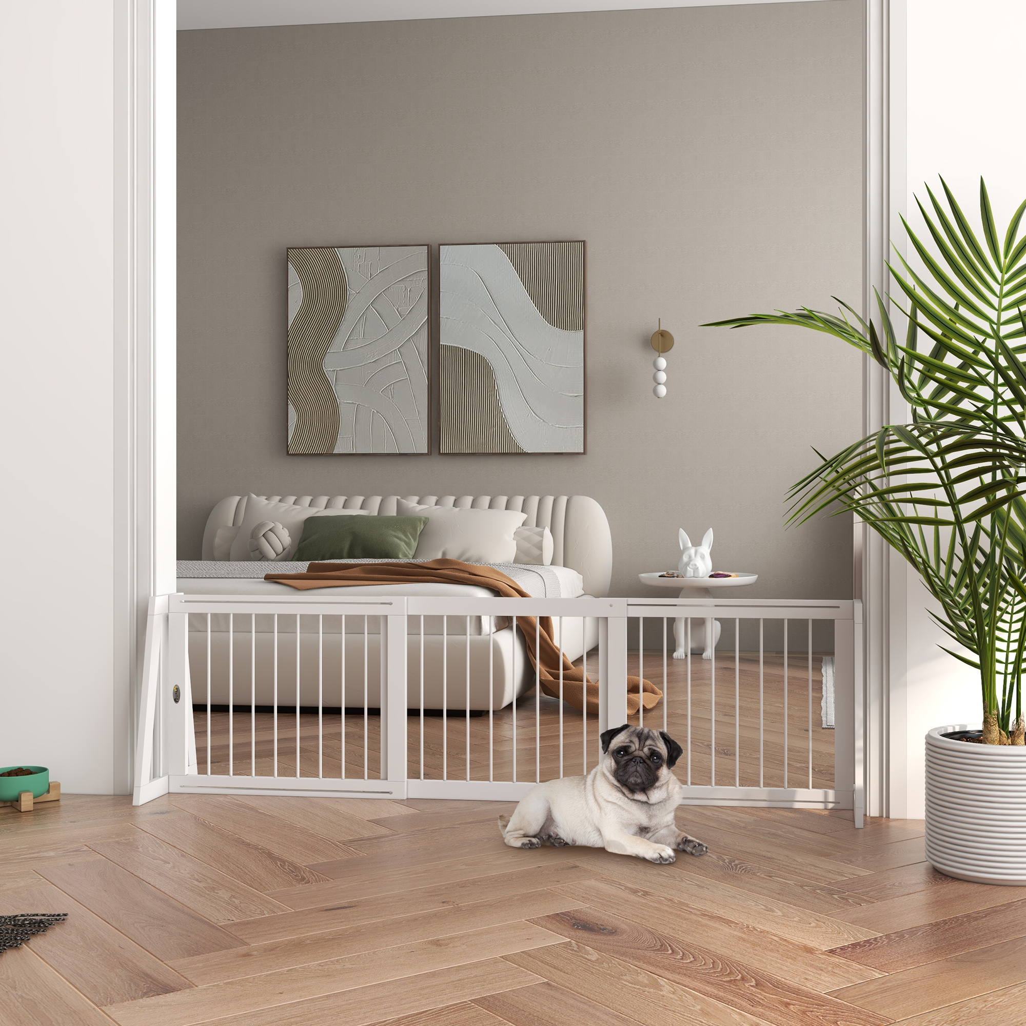 Barrier Grid Dog, Extendable Freestanding Protective Grid With 3 Panels, 56 X 71-190 Cm Wooden Dog Grid For Stairs, Doors, Kitchen, Fireplace, Stair Grid For Small Dogs, White