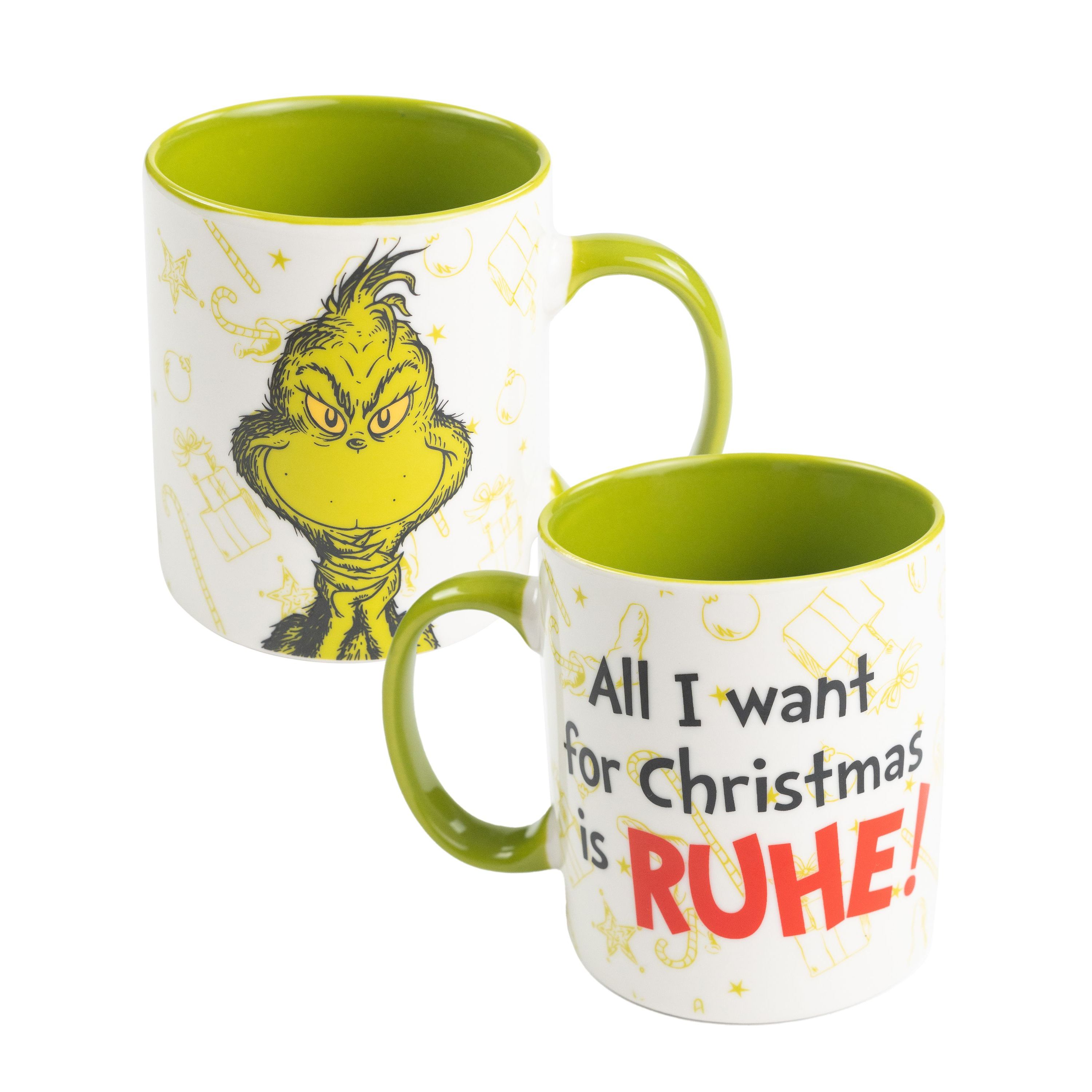 TEMU The Grinch Tasse - for Christmas is RUHE! Kaffeetasse Becher Kaffeebecher aus Keramik Grün Weiß 320 ml