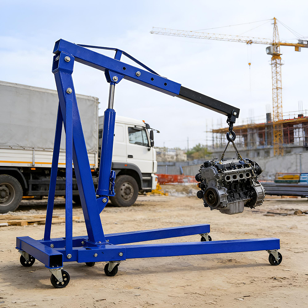 Blue 1 Ton Folding Engine Crane Stand for Garage Use