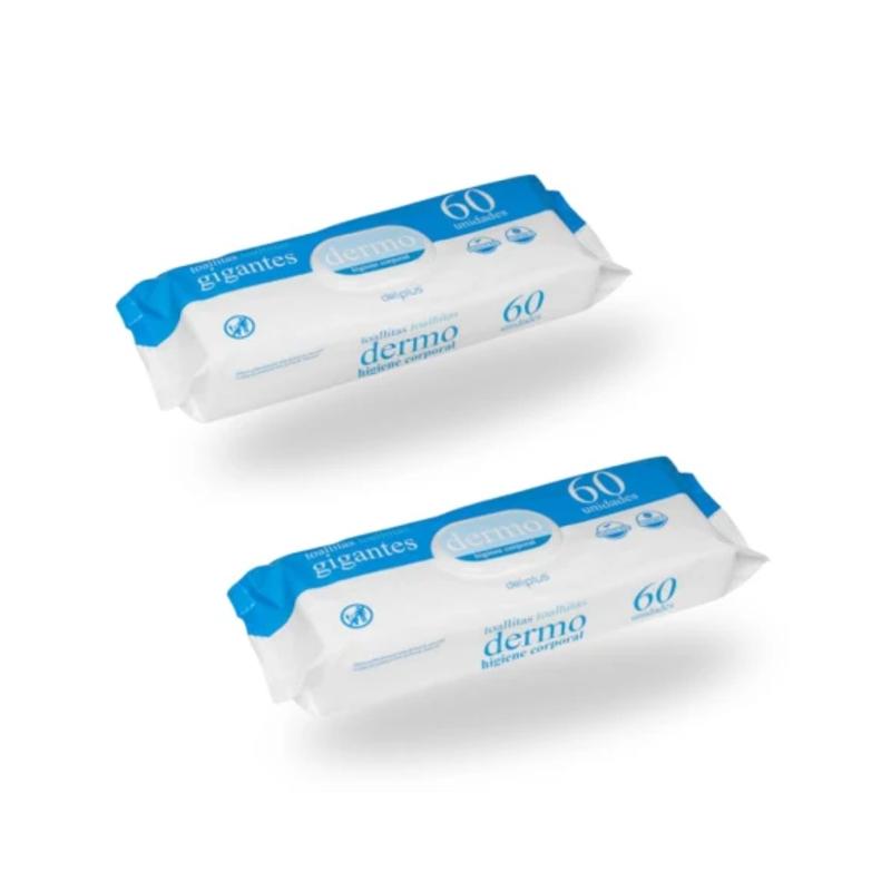 TEMU Toallitas Dermo Higiene Corporal Gigantes DELIPLUS Pack de 2uds x 60 toallitas