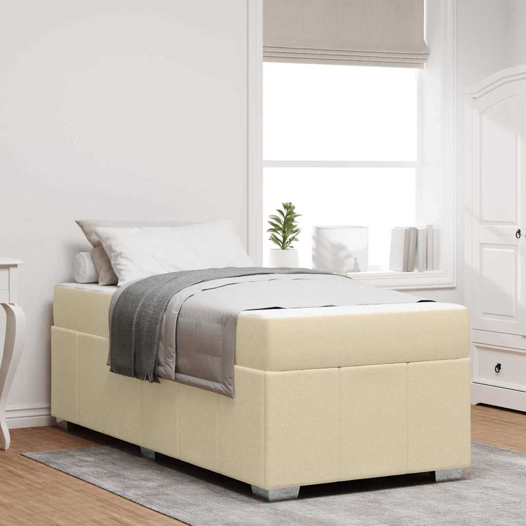 Vidaxl Bed Frame With Mattress, Cream, 100 X 200 Cm, Fabric, Modern Sleeping Area, Comfortable Box Spring Beds, Durable Upholstered Frame, Relaxation Solutions, Contemporary Design
