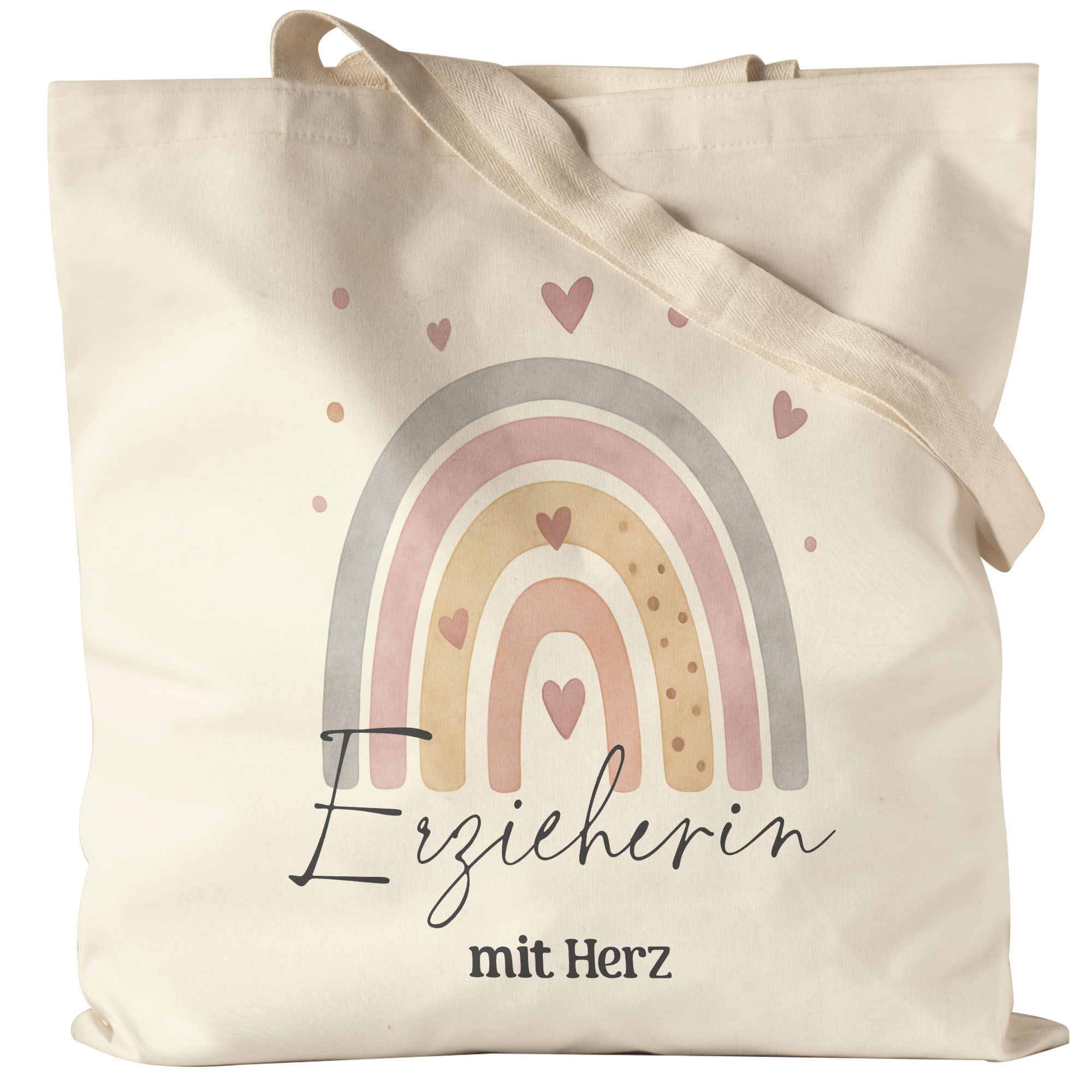 Nursery Teacher With Heart Boho Rainbow Tote Bag Gift Kindergarten Thank You - Jute Bag, Tote Bag